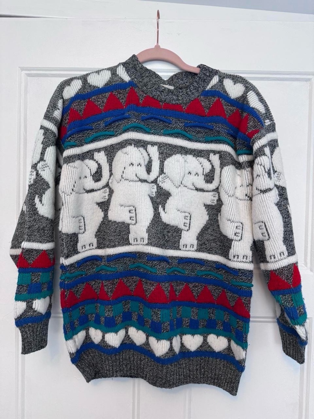 Vintage Elephant Pattern Crewneck Sweater